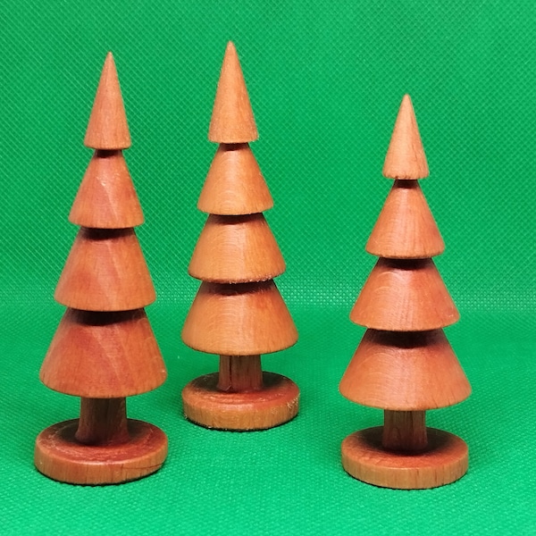 3er Set, handgedrechselte Bäumchen aus Holz, Holzbäume, Holzbaum, Buche, Dekoration, Weihnachtsdekoration, Holz gedrechselt