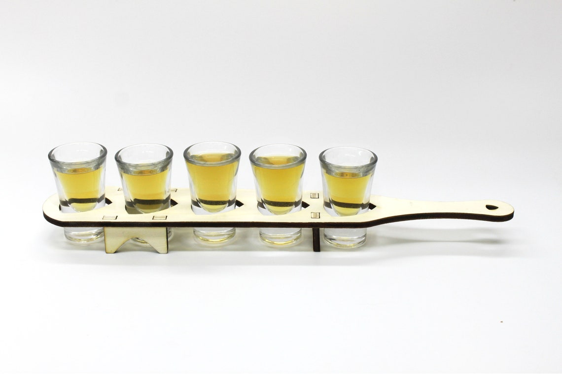 Wooden Shot Glass Holder Laser Cut Light Wood Chaser Tray Etsy