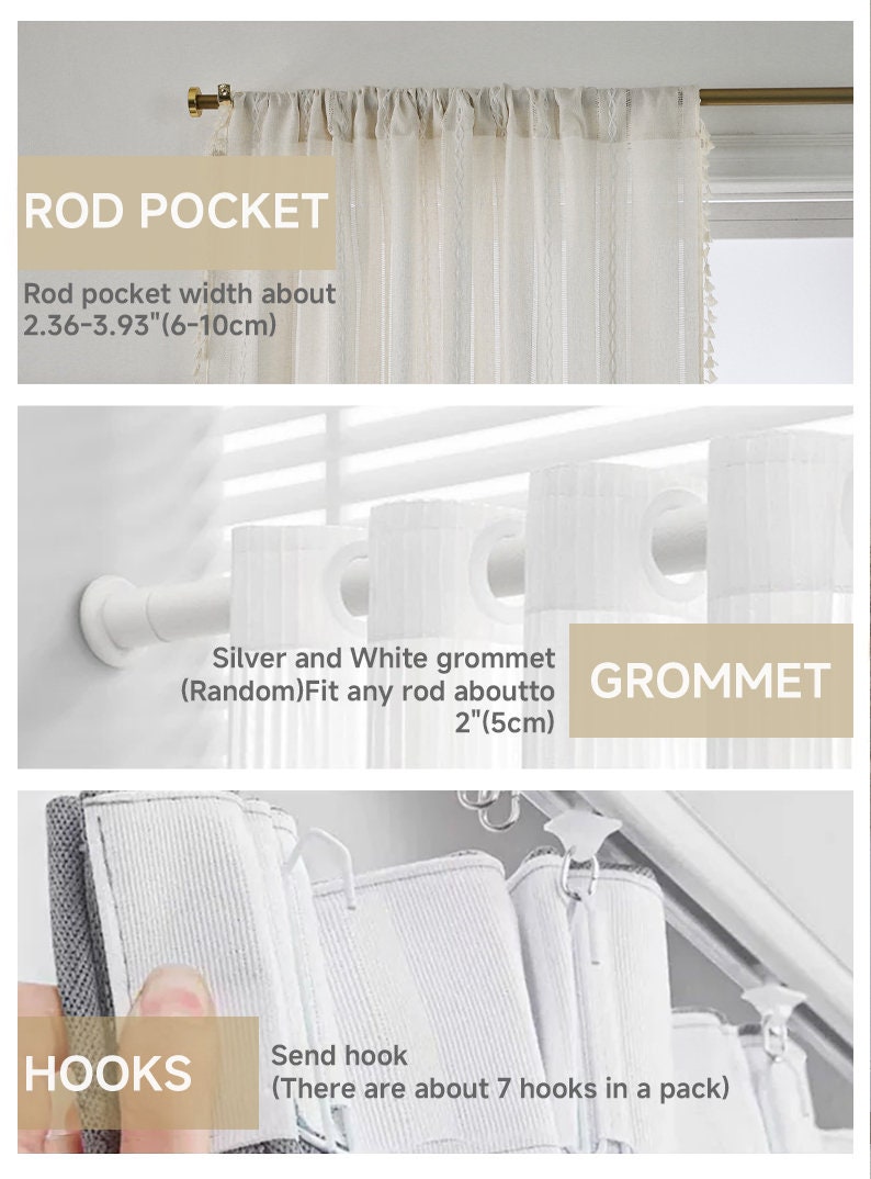 52in/132cm Wide, White Sheer Embroidered Lace Curtains Panels, Vintage