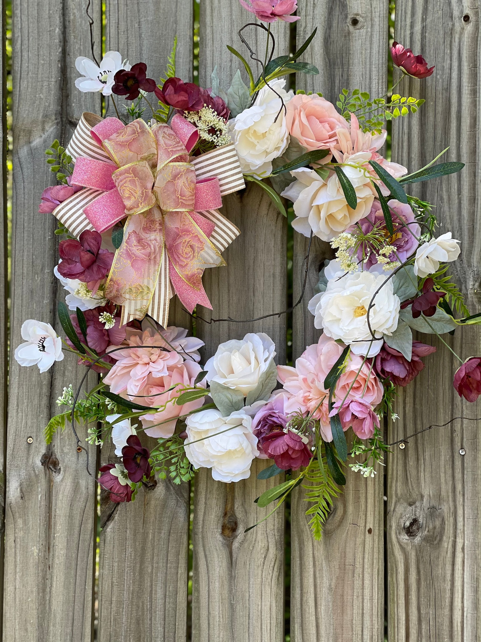 All Season Wreath for Front Door Pink Flower Wreath for Front Etsy