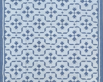 Handgeweven blauw katoenen dhurrie vloerkleed: omkeerbare platgeweven kelim