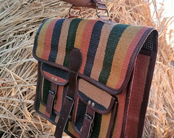 Leptop Bag, kelim tas, jute tas, lether tas, veelkleurige Dhurrie tas, kantoortas, cadeau tas, wasbare tas, 16x18 inch.