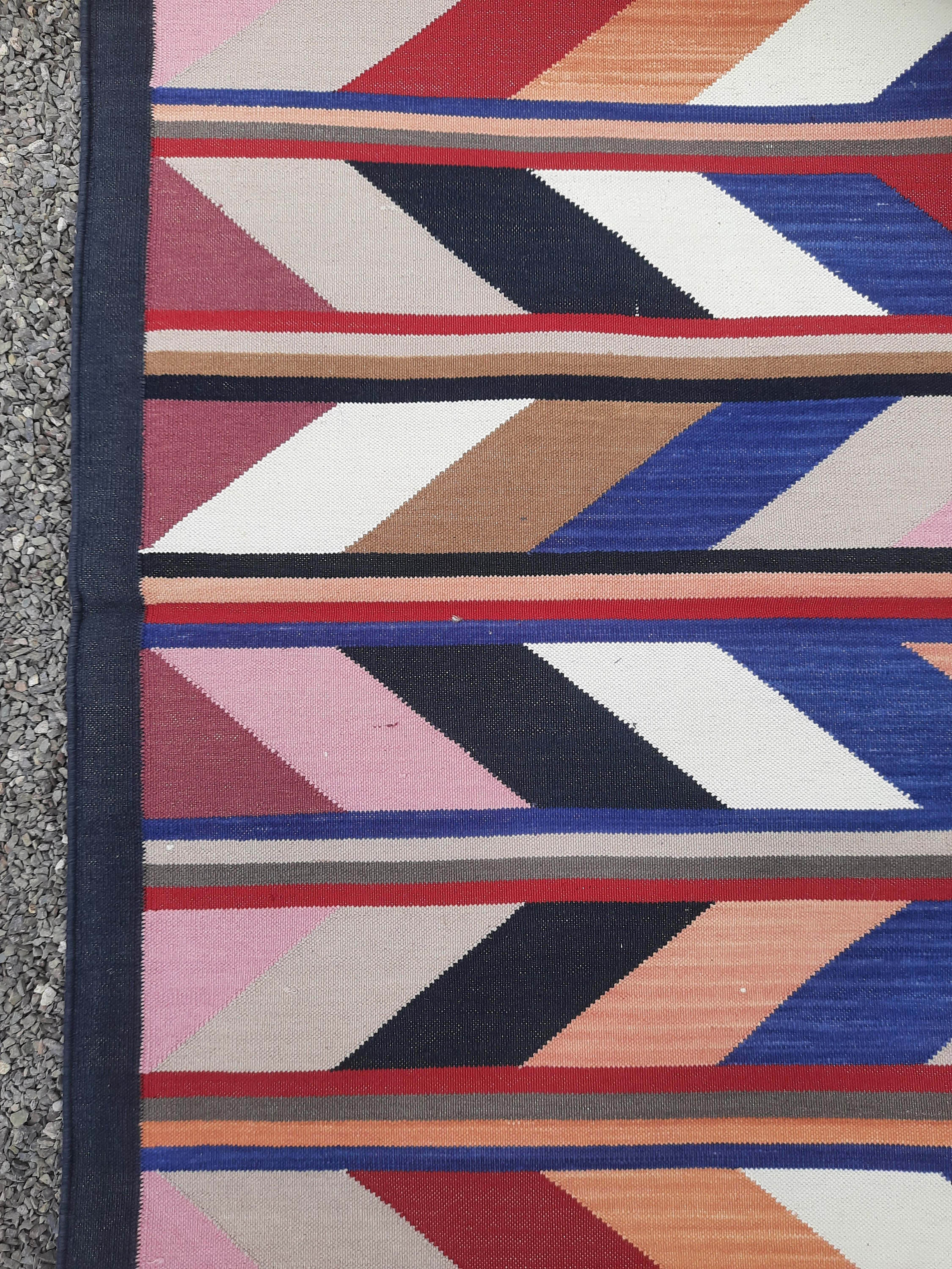 手織りコットンキリムラグ：カラフルな幾何学模様のダリー、2 x 3