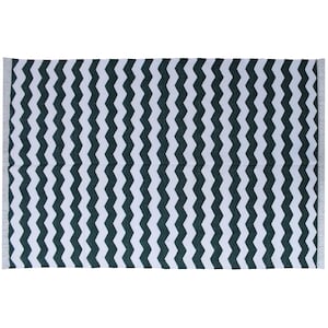 Handmade Cotton Area Flat Weave Rug, Natural Vegetable Dyed Green & White, Stripes Indian Dhurrie, Cotton Kilim Wall Tapestry 4x6 feet.