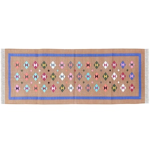Rot Blau 6X6 'Ft Handgemachte Baumwolle Läufer Teppich Für Bett Seite Läufer Yoga Teppich, Indische Dhurrie Yoga Matte Flachgewebe Galerie Läufer Kilim