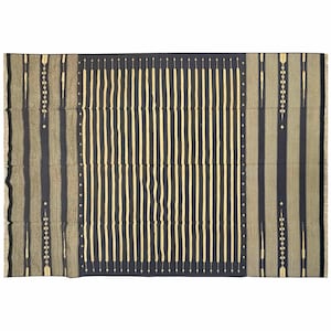 Handmade Cotton Area Rug Natural Vegetable Dyed Blue Of White Striped Indian Dhurrie Rug Reversible Eco Friendly 6x9 Feet Dhurrie