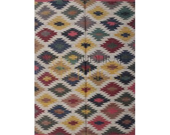 Handamde Wool & Jute Kilim Dhurrie Natural Handwoven Wool Jute Kilim Rug 4x6 ft