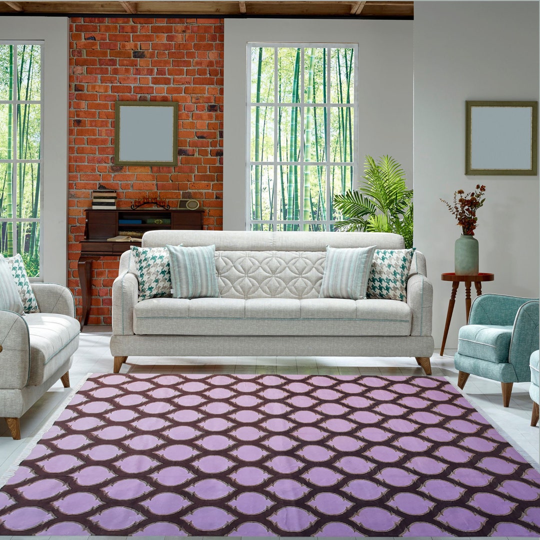Purple and Gold Custom Modern Handmade Cotton Area Rug Flatweave Rugs ...