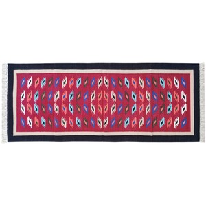 Rot Blau 6X6 'Ft Handgemachte Baumwolle Läufer Teppich Für Bett Seite Läufer Yoga Teppich, Indische Dhurrie Yoga Matte Flachgewebe Galerie Läufer Kilim