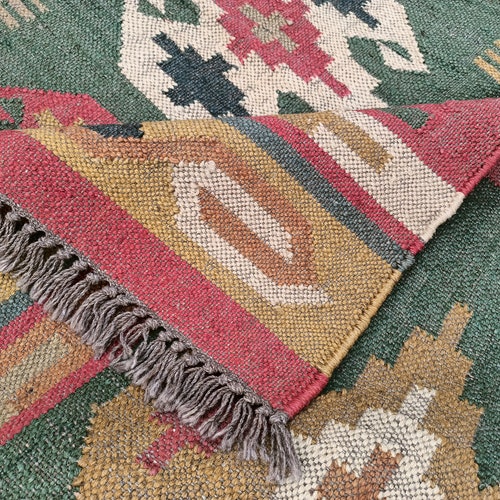 Hand Made Jute Kilim Rug For Living-Room Bed-Room shops Flatweave Indian Dhurries Rugs Wool Jute Floor Rug Large 4.X5 Feet