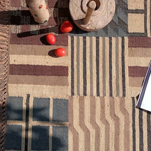 Tapis Kilim, tapis moderne, tapis tissé à la main en laine et jute, tapis Kilim Dhurrie fait à la main, tapis indien traditionnel en jute, tapis réversible - personnalisé