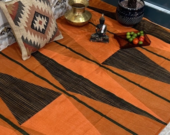 Handwoven Cotton Kilim Rug: Boho Decor, Custom Size