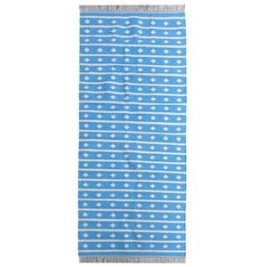 Blue And White Handmade Cotton Rug, Modern Flatweave Carpet, Handwoven Cotton Kilim, Minimalist Boho Floor Rug, Multiple Sizes