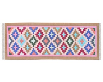 Handmade Cotton Runner Rug: Brown Dhurrie Kilim Yoga Mat (2x6 Ft)