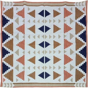 Handmade Rugs For Living Room Bedroom | Flat Woven Blue Brown And Orange Rug | Morroccan Area Rug | Custome Rugs Hooking Patterns | 8x10 Rug