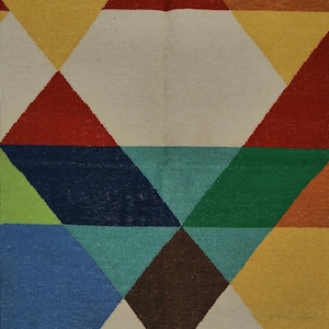 Modern Floor Cotton Kilim Handmade Cotton Area Rug Flat Weave Natural Vegetable Dyed Rugs Scalloped Indian Dhurrie Reversible Wall Tapestry