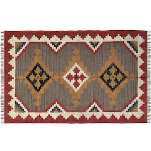 Natural Fiber Masterpiece 4x6 Wool Jute Dhurrie Rug, Hand-Woven in Traditional Technique Weaved Rug