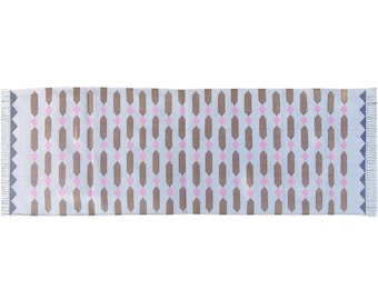 Handmade Cotton Runner Rug: Checked Indian Dhurrie, Eco Friendly