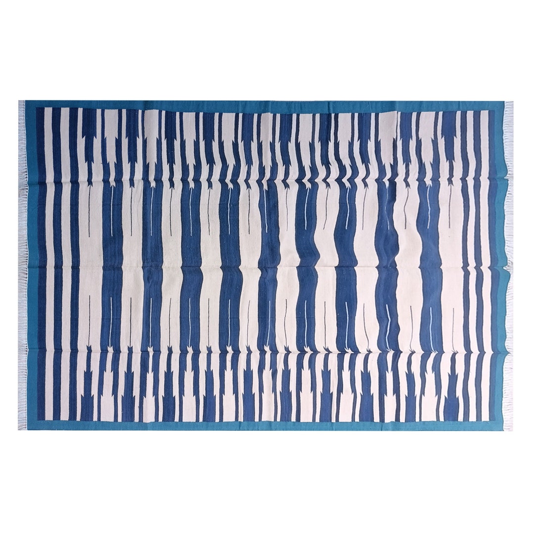 Blue and White Rug Washable Dhurries Rug Natural Vegetable Etsy Singapore