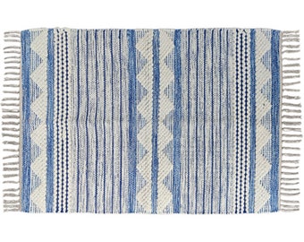 Handwoven Blue Rectangle Woolen  Rug, Kilim rug Wool rugs for living room Small Area Rugs