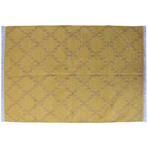Yellow And Metal Gold Yarn Cotton Dhurrie 4x6 Natural Vegetable Dyed Multicolor Indian Dhurrie Reversible Eco Friendly Rug