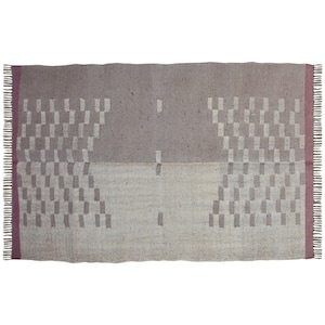 Handgeweven wollen jute kelimtapijt: rustiekbeige dhurrie 3 x 5