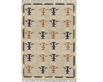 Traditional Hand Woven Indian Village Art Wool Jute Runner, Vintage Decor Kilim Wool Jute Rugs, Indian Handmade Wool Jute Rugs