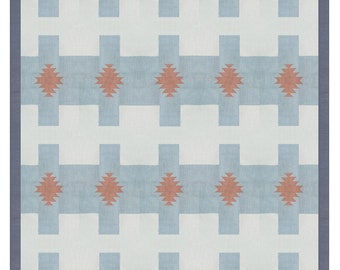 Handwoven Cotton Dhurrie Rug: Light Blue & White Flat Weave