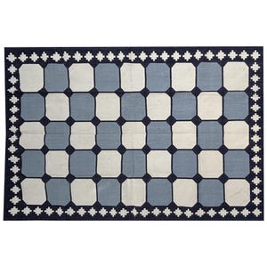 Blue And White Flatweave Cotton Dhurrie Rugs Pure 100% cotton Handwoven Carpet for Home, Living Room, Bedroom size:- 5x8 Feet