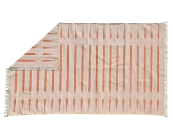 Alfombra Dhurrie de algodón tejida a mano: Kilim indio moderno, 8x10, reversible