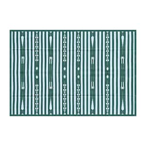 Green Striped Cotton Kilim Rug: Modern Dhurrie Carpet, Custom Size