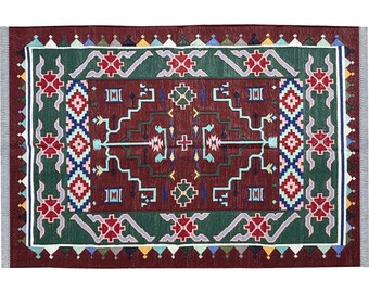 4x6 ft Handwoven Cotton Dhurrie Rug - Stonewash Marron Flat Weave Rug - Handmade Cotton Area Rug for Modern Boho Living Space