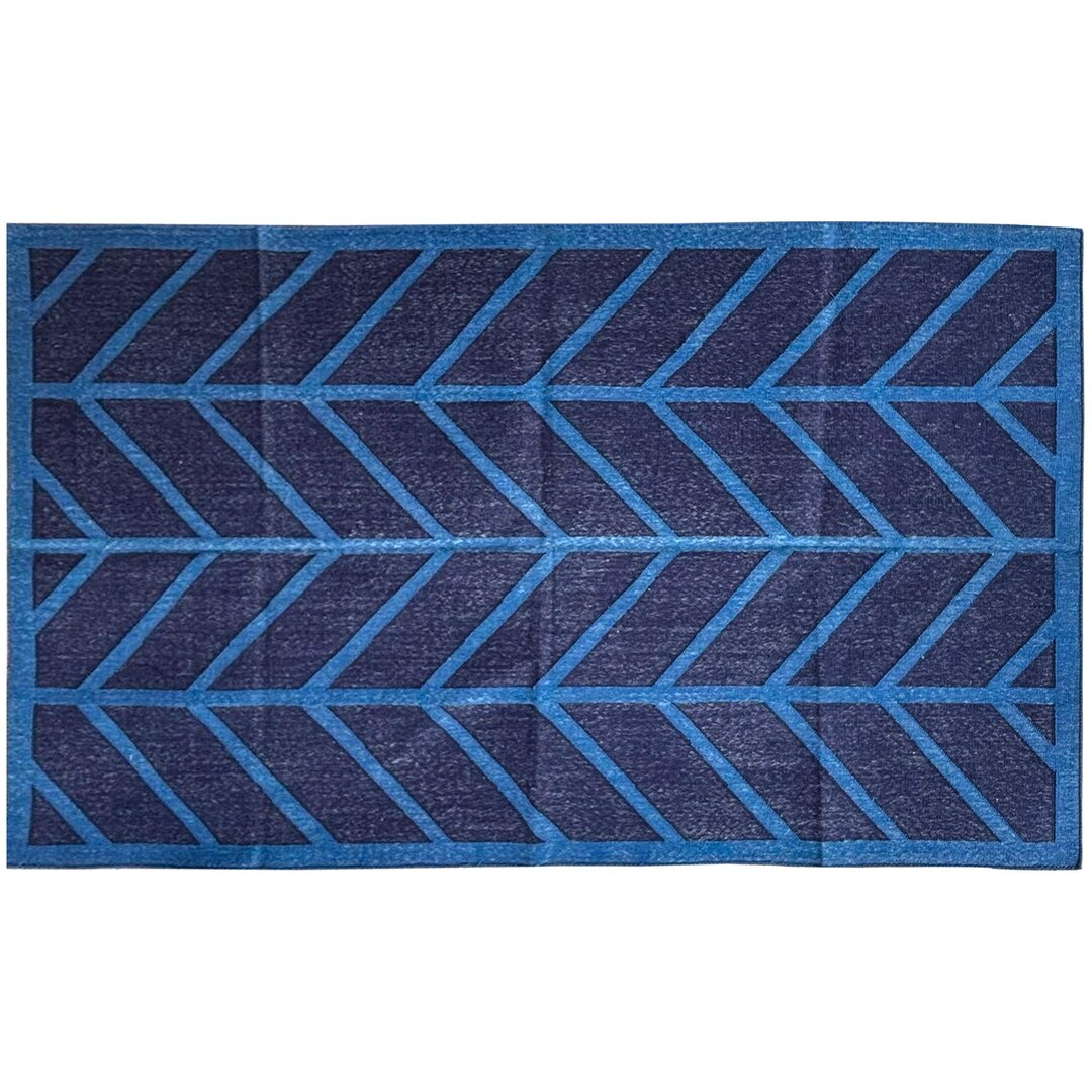 Interlocking Two Rugs Flatweave Blue Interlocking Designer Dhurry Rug Hand-mate Indian ...