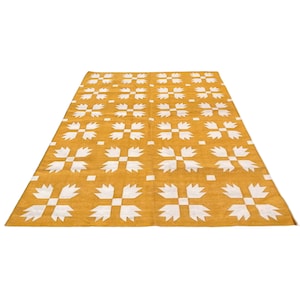 DISCOUNTED YELLOW  Rugs, Modern Handmade Cotton Dhurrie Carpet, Yellow Cotton Reversible Area Rug, Flatweave Cotton Kilim Dhurrie Rugs.
