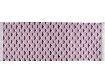 Handmade Cotton Runner Rug: Geometric Indian Dhurrie, 2x6 ft