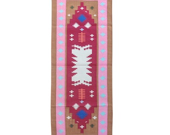 Handmade Cotton Runner Rug: Indian Dhurrie Kilim Yoga Mat (2x6 Ft)