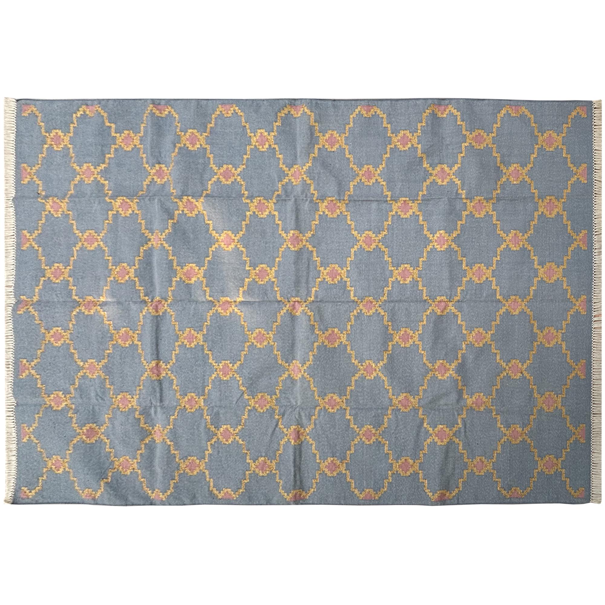 Handwoven Cotton Dhurrie Rug | Natural Vegetable Dyed Flatweave 6x9 Rugs | Bohemian Living Room Rug | Navajo Style Rug - Multicolour Carpet