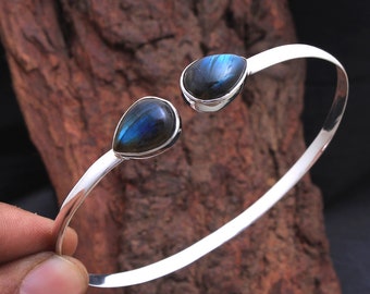 Labradorite Bangle Cuff Bracelet, Silver Jewelry, Handmade Jewelry