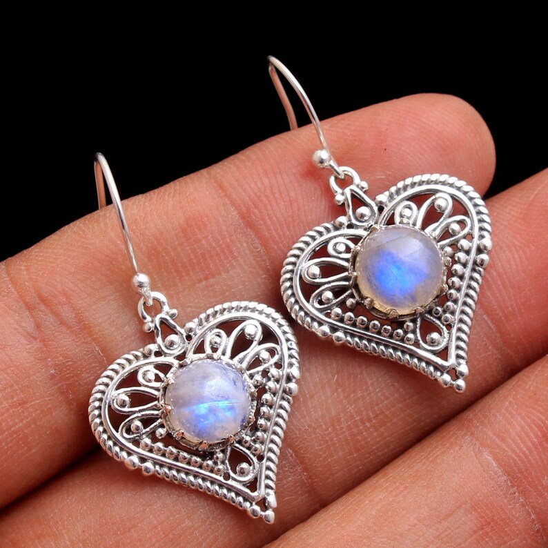 Designer Handmade Moonstone Solid Dangle Earring 925 Sterling Silver Jewelry 