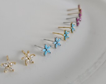Orecchini PENTAS in argento925. Fucsia , Azzurro,  Bianco.