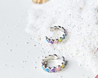 1 pz Ear cuff con cuoricini colorati in argento925