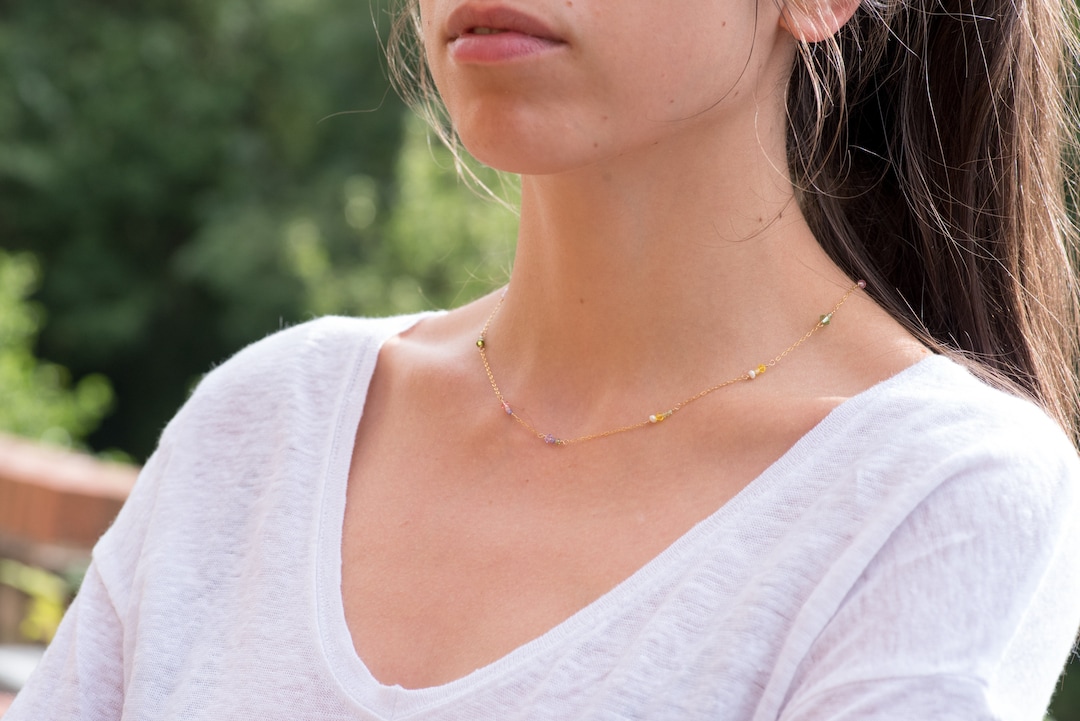 Dainty Natural Zircon Swarovski Gold Filled Necklace, Simple Everyday  Necklace, Layering Chain Necklace, Delicate Necklace, Gift for Her 