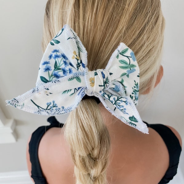 Grow-With-You-Bow / Orange & Blue Floral / Rifle Paper Co / Headband / Clip / Hair Tie