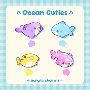 Chaveiro de acrílico Kawaii Ocean, pingente de tubarão e baleia de dupla face.