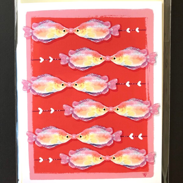 Greeting Card "Kissing Gourami" Blank A2 Size 5.5x4.25