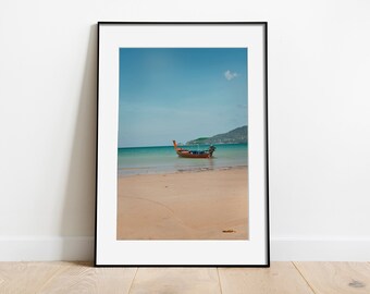 Paysage de plage de Thaïlande, bateau à longue queue - Téléchargement numérique, Imprimable, Art mural, Téléchargement instantané, Photo de voyage