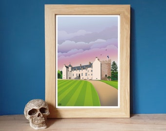 Drum Castle, Deeside, Aberdeenshire Travel Poster A4 Art Print