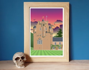 Crathes Castle, Aberdeenshire Travel Poster, A4 Art Print