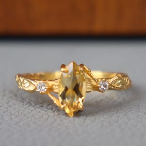 Genuine 14k Vermeil Citrine Ring, 925 Sterling Silver Wedding Anniversary Gift Ring For Women, Handmade November Birthstone Dainty Ring
