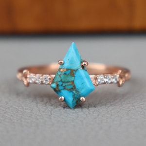 Kite Turquoise Ring, 14k Gold, 925 Sterling Silver- Copper Turquoise Ring, Gift for Her, Handmade Bohemian Ring- Turquoise Gold Ring
